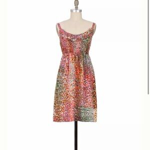 Anthropologie Maeve Confetti Whirl Silk Smocked Ruffle Dress M